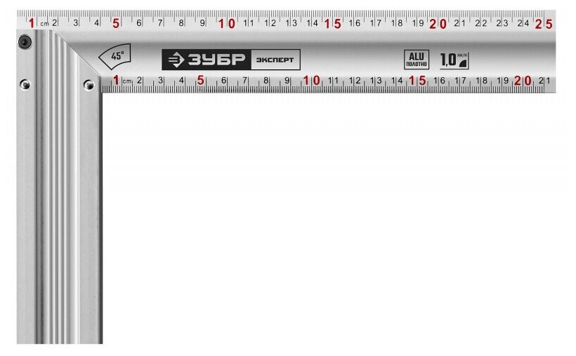ЗУБР эксперт 250 мм жесткий столярный угольник с усиленным алюминиевым полотном