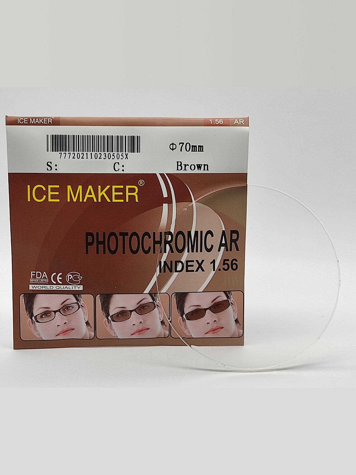 Линза для очков стигматическая 1шт ICE MAKER -9.00, d 70, index 1.56, коричневый