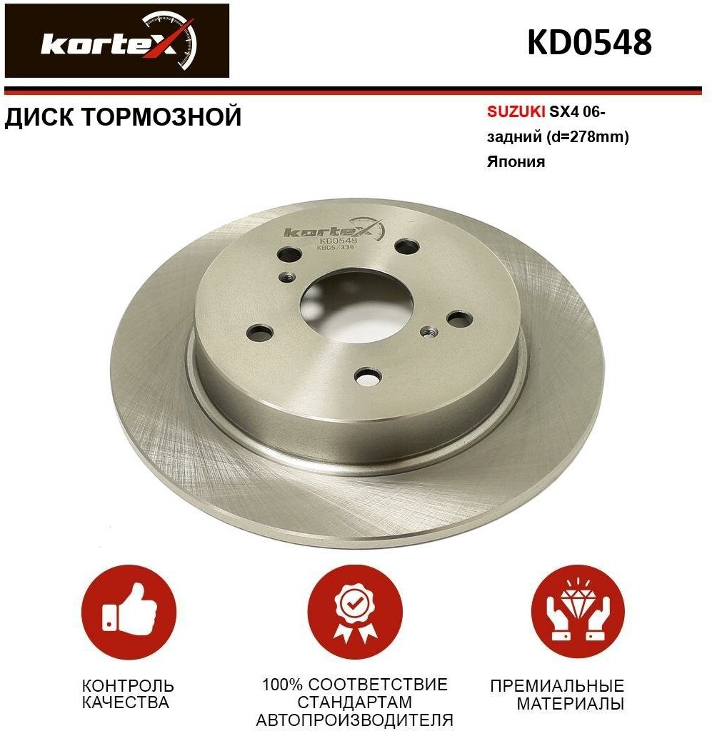 Тормозной диск Kortex для Suzuki Sx4 06- задний(d-278mm)(Япония) OEM 5561180J02, DF6173, KD0548