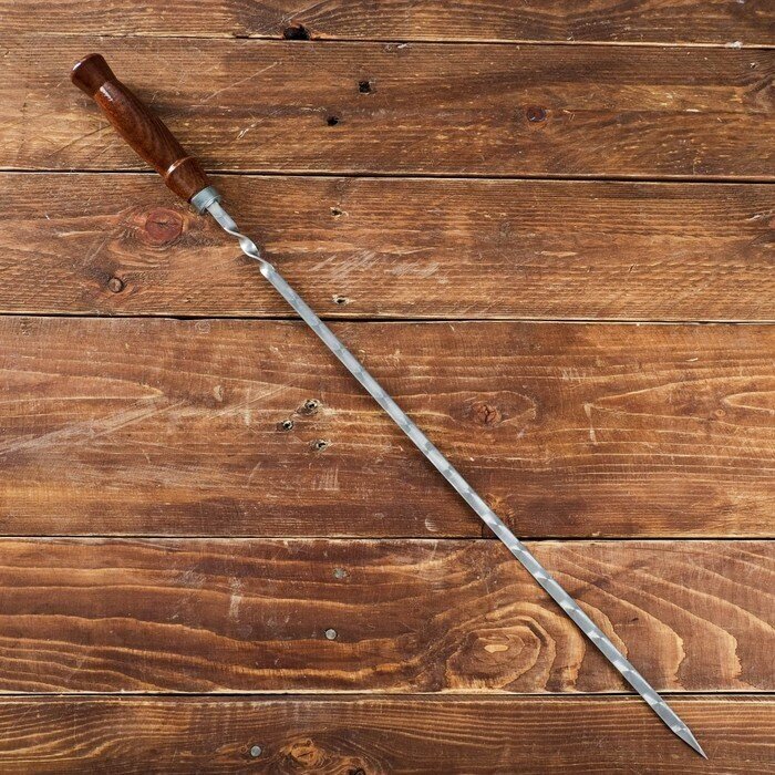 Шафран Шампур узбекский 59см, деревянная ручка, (рабочая часть 40см,сталь 2мм), с узором - фотография № 2