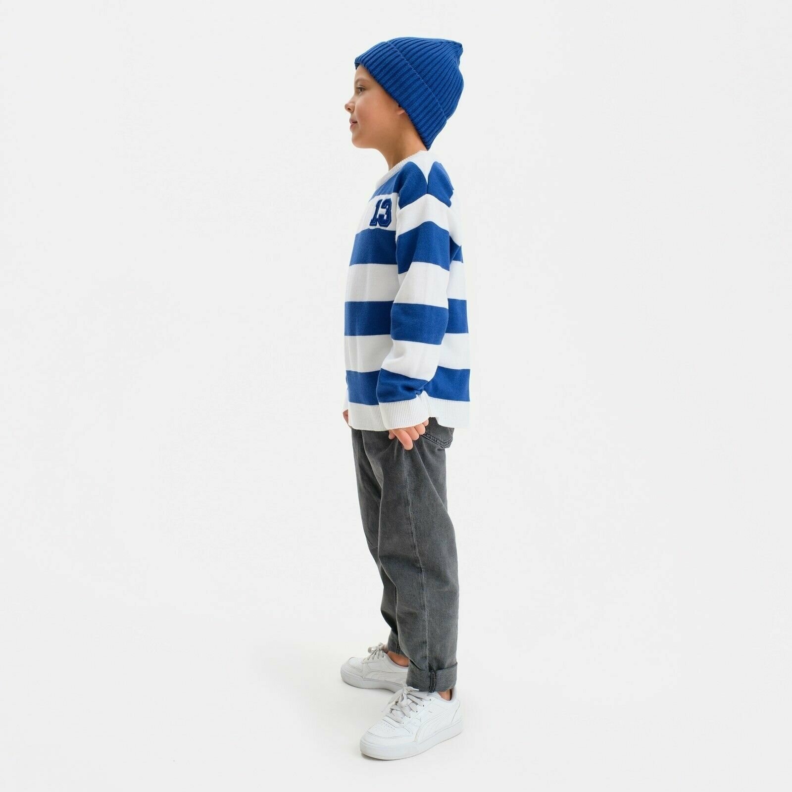 Джемпер Kaftan, шерсть, без карманов, размер 116, белый, синий - фотография № 2