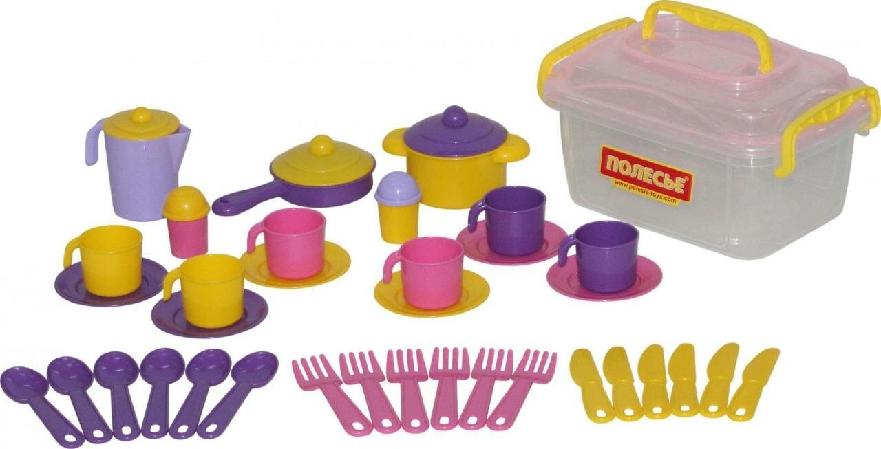 Набор детской посуды "Настенька" на 6 персон (38 элементов) (в контейнере) 56580