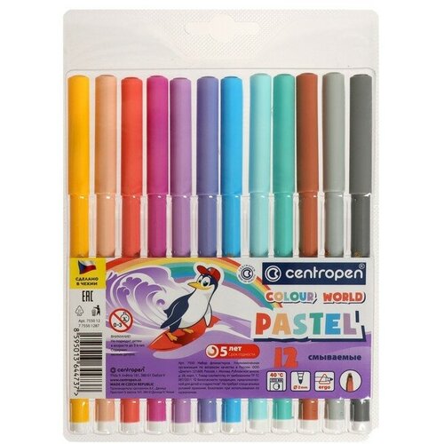 Фломастеры 12 цветов Centropen 7550 TP Colour World Pastel 2.0 мм, пастельные, блистер, европодвес 4 2 шт набор металлических фломастеров для рисования