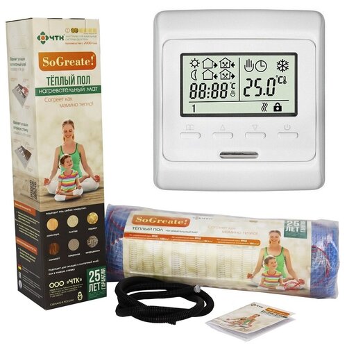 Теплый пол 80 м2 с программируемым терморегулятором Мат нагревательный SoGreate 80 квм с программируемым терморегулятором 15634₽