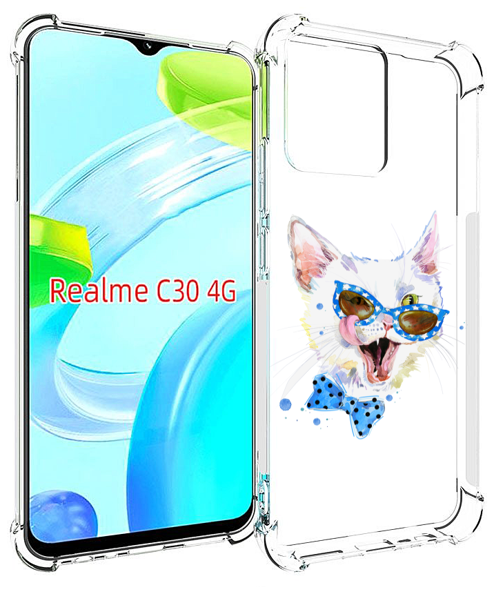 Чехол MyPads белый кот для Realme C30 4G / Narzo 50i Prime задняя-панель-накладка-бампер
