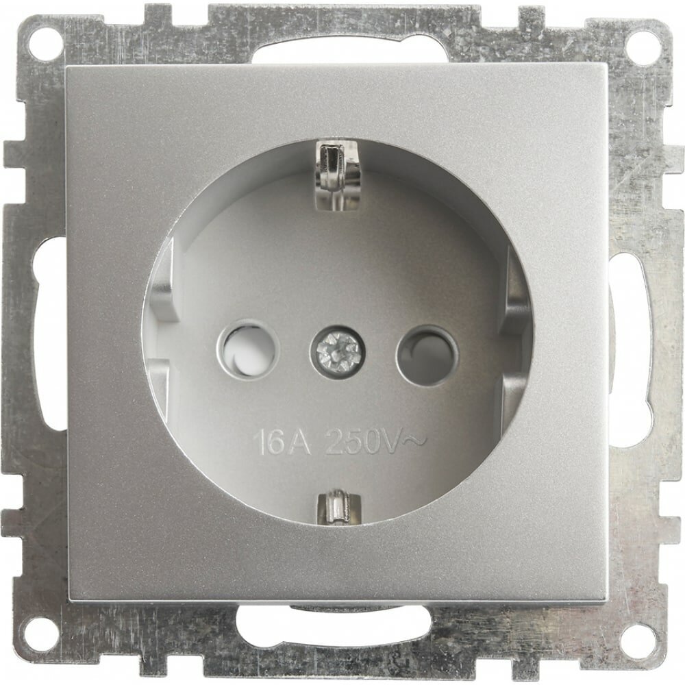 фото Розетка 1-м. с заземлением stekker Катрин gls16-7110-03 250В 16А серебро