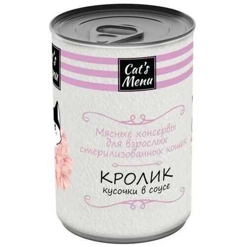 Cat`s Menu влажный корм для взрослых стерилизованных кошек с кроликом кусочки в соусе в консервах - 340 г х 12 шт