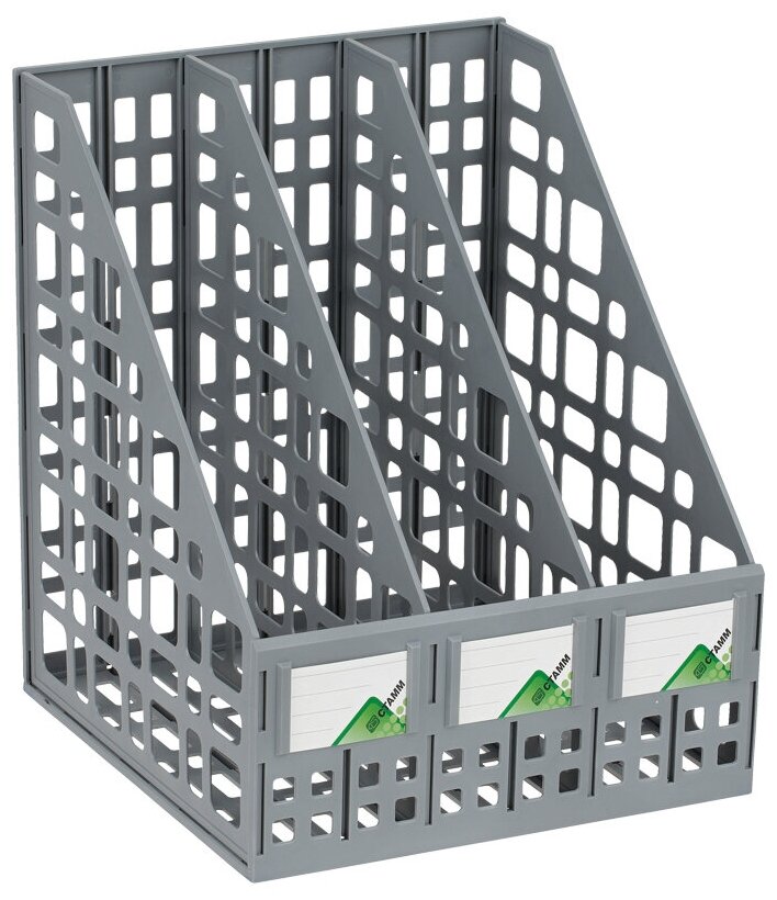 Лоток для бумаг вертикальный СТАММ, сборный, 3 отделения, серый - 2 шт.