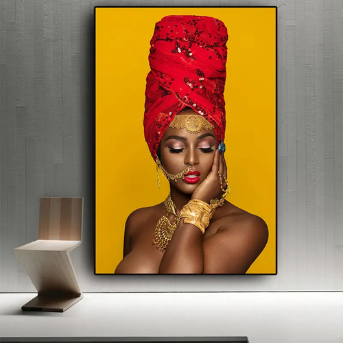 Картина в раме интерьерная акриловая с LED-подсветкой большая Женщина в красном тюрбане