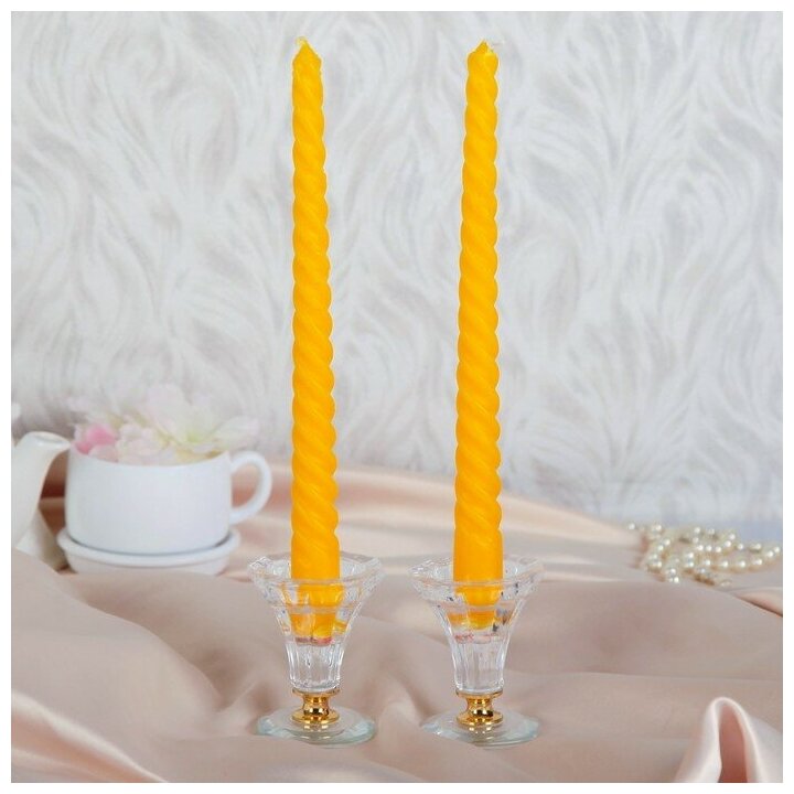 фото Набор свечей витых, 2,2х 25 см, 2 штуки, жёлтый