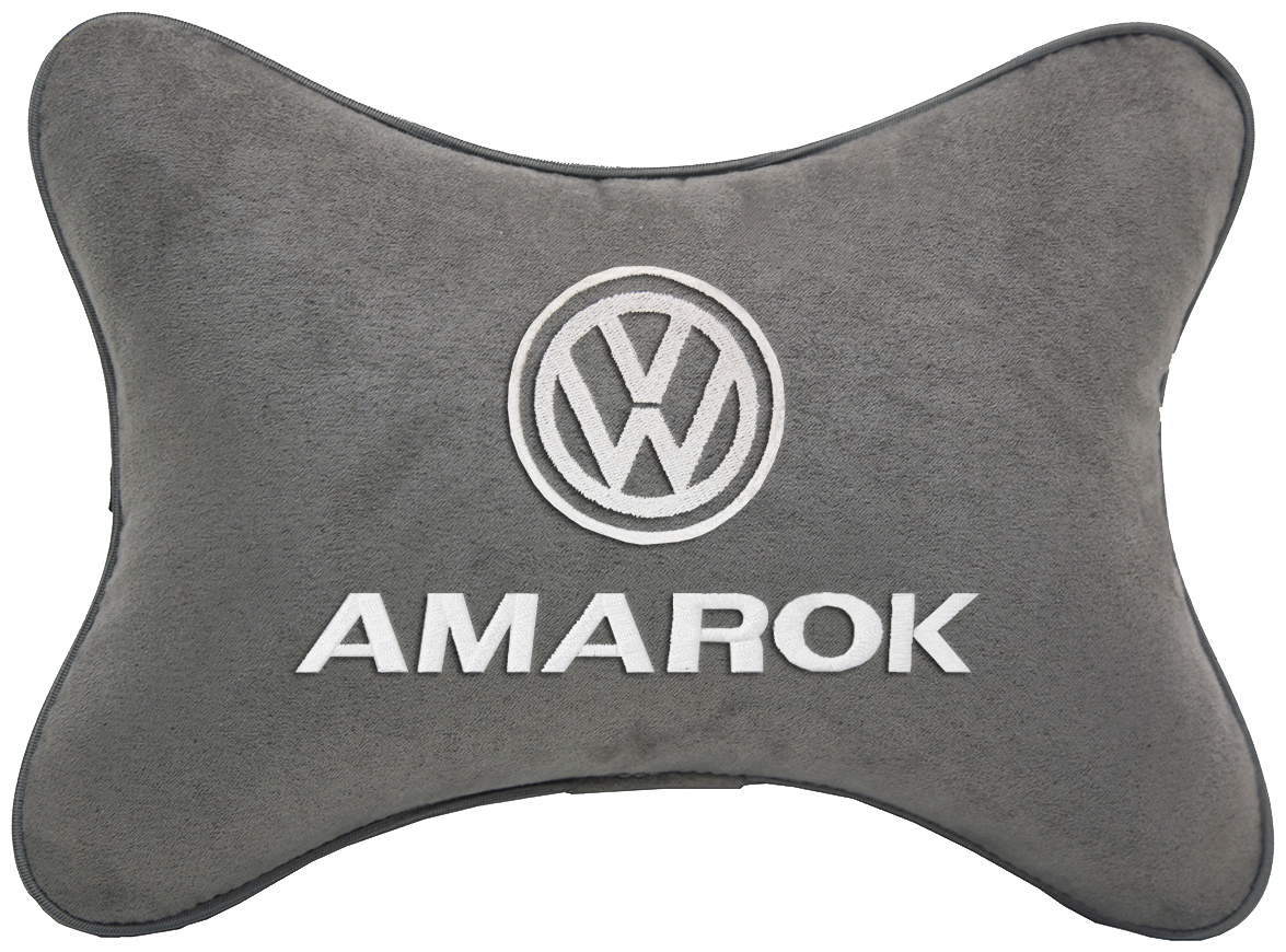 Автомобильная подушка на подголовник алькантара L.Grey с логотипом автомобиля VOLKSWAGEN AMAROK
