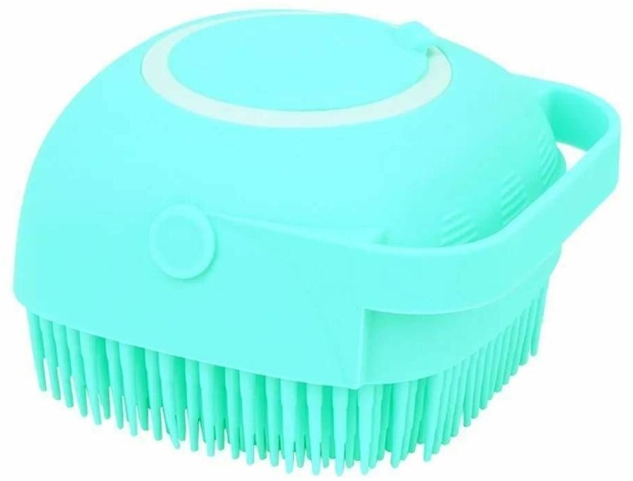 Массажная силиконовая щетка для мытья животных с дозатором для шампуня, бирюзовый - фотография № 1