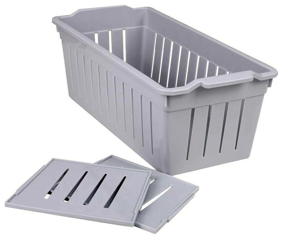 Пластиковый органайзер для хранения со съемными перегородками серый для дома, кухни, офиса - фотография № 4