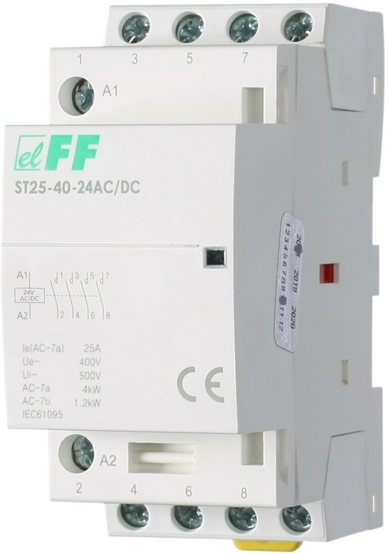 Контактор 25A 24V ST25-40-24 AC/DC контакт 4NO, потребляемая мощность 4Вт, размер 2 модуля