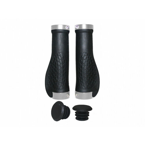 фото Vinca sport ручки руля (грипсы) h-g 127, с металлическими зажимами (129 мм) чёрные, зажим серебристый