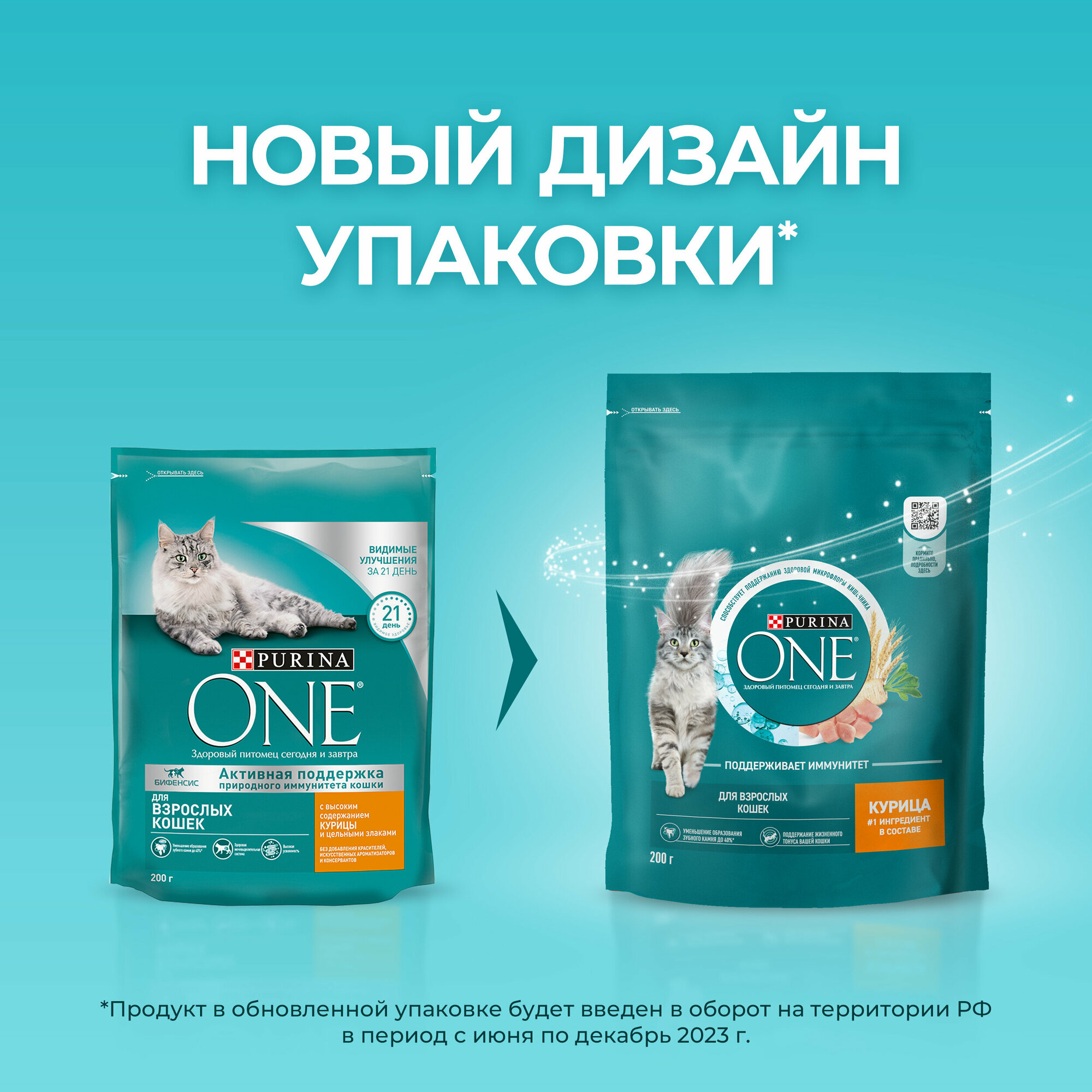 Сухой корм PURINA ONE® для взрослых кошек с курицей, 200 г — фото 1