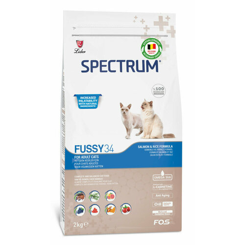 Spectrum Fussy 34 For Adult Cats сухой корм для взрослых привередливых кошек с лососем и рисом - 2 кг
