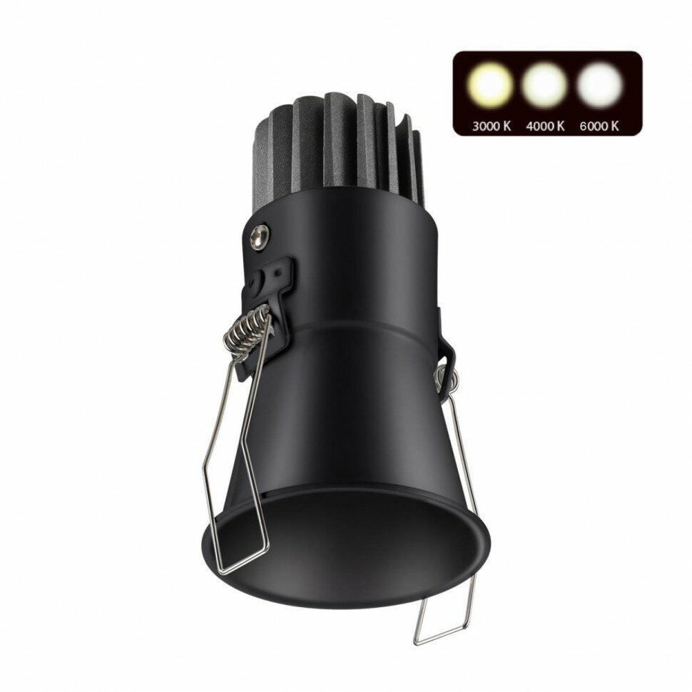 Novotech 358907 SPOT NT22 268 черный Встраиваемый светодиодный светильник с переключателем цветовой температуры IP20 LED 3000К\4000К\6000К 7W 220V LANG