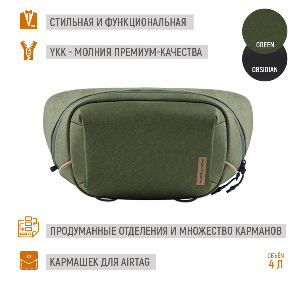 Сумка для фотоаппарата PGYTECH OneGo Solo V2 4L, стильная фотосумка для удобного хранения, цвет Green