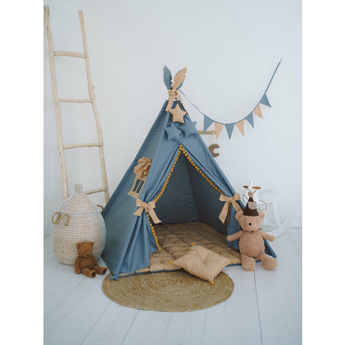 Вигвам детский с ковриком, подушкой. флажками, для детей от 1 года до 9 лет