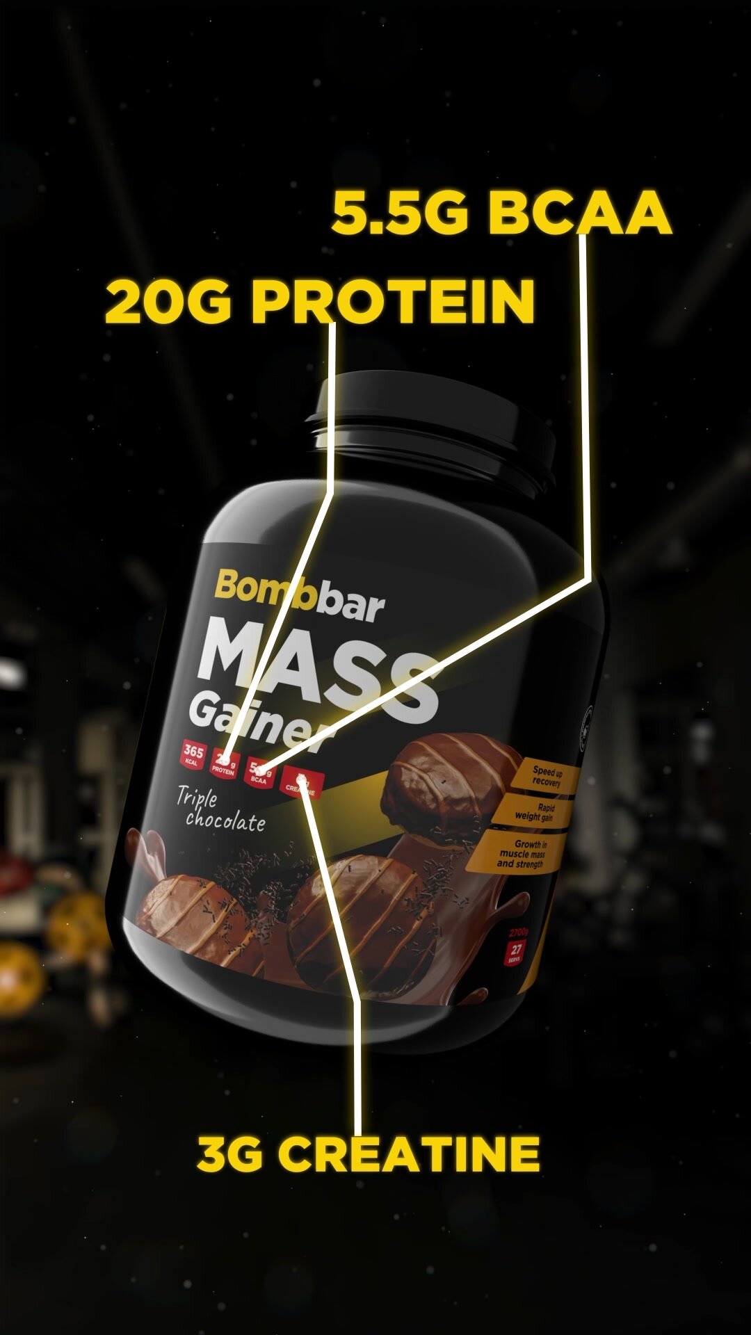Bombbar Pro Гейнер для быстрого набора массы Mass Gainer "Сливочный пломбир", 1000 г — фото 1