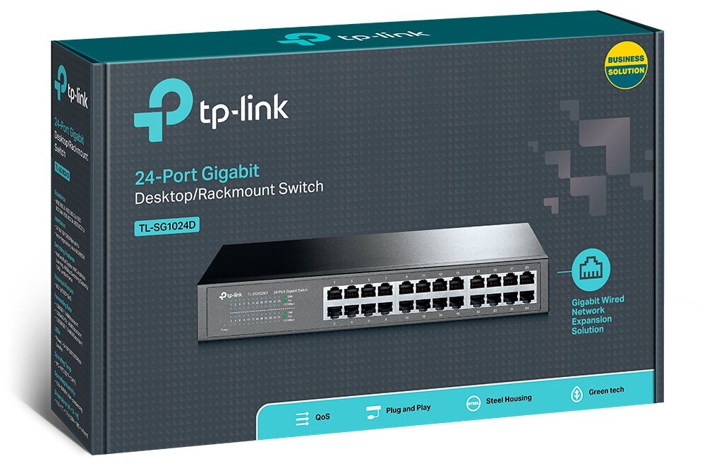 Коммутатор TP-Link TL-SG1024D, 24 порта, гигабитные порты, для установки в стойку — фото 1