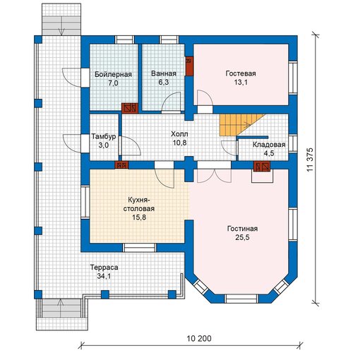 Проект газобетонного дома Catalog-Plans-59-92 (166,47кв. м, 12,6x10,2м, газобетон 400) проект газобетонного дома catalog plans 59 94 120 02кв м 10 8x9 6м газобетон 400