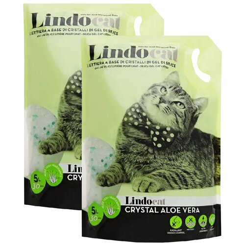 LINDOCAT CRYSTAL ALOE VERA наполнитель силикагелевый впитывающий для туалета кошек с ароматом алоэ вера (5 + 5 л)