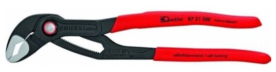 Клещи переставные с фиксатором Knipex KN-8721250SB COBRA® QuickSet, зев 50 мм (2"), под ключ 46 мм, L-250 мм, Cr-V