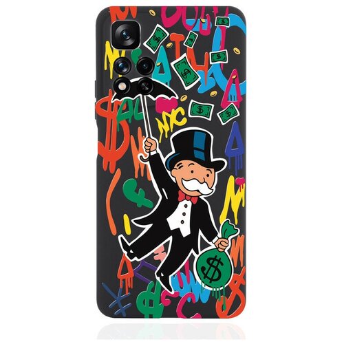 Черный силиконовый чехол MustHaveCase для Xiaomi Redmi Note 11 Pro Plus 5G Rich uncle PennyBags/Богатенький дядюшка толстосум для Сяоми Ноут 11 Про+ 5G черный силиконовый чехол musthavecase для samsung galaxy a13 5g rich uncle pennybags богатенький дядюшка толстосум для самсунг галакси а13 5g