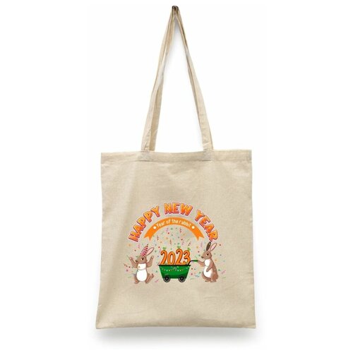 фото Сумка-шоппер унисекс каждому своё "новый год/кролик/рождество" белая