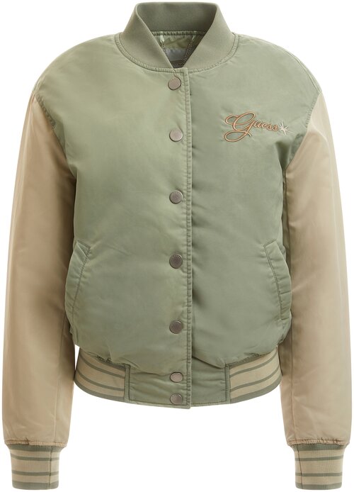 куртка  GUESS демисезонная, карманы, без капюшона, размер 48/L, бежевый, зеленый