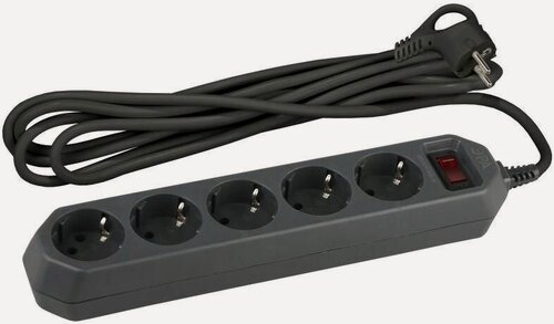 Изображение товара Удлинитель с сетевым фильтром 5х1.5м с заземл. 10А IP20 USF-5es-1.5m-B ПВС 3х0.75 с выкл. черн. Эра Б0019032