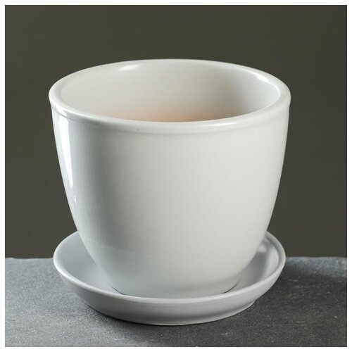 Горшок Художественная керамика с поддоном напольный Серый, 1л, 15x13 см, серый