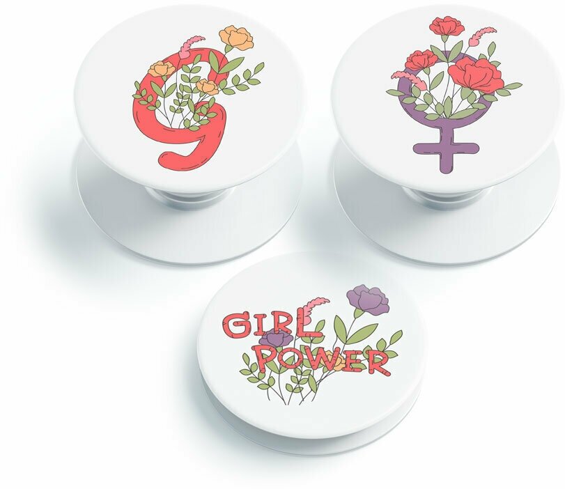 Подарочный набор на 8 марта девушке, подруге - набор попсокетов "Girl power", 3 шт