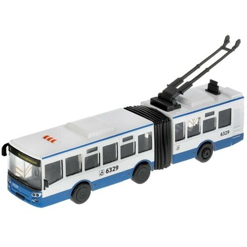 Модель Городской троллейбус 19 см бело-синий металл инерция Технопарк TROLLRUB-19-BUWH машины технопарк машина металлическая городской троллейбус 19 см