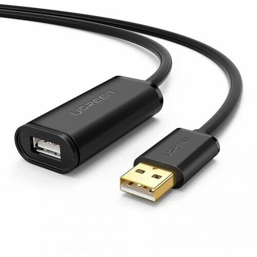 Кабель UGREEN US121 10319_ USB 2.0 Active Extension Cable with Chipset. Длина 5 м. черный usb 3 0 cable flat usb extension cable male female data cable double angle usb3 0 extender cord for pc tv usb extension cable