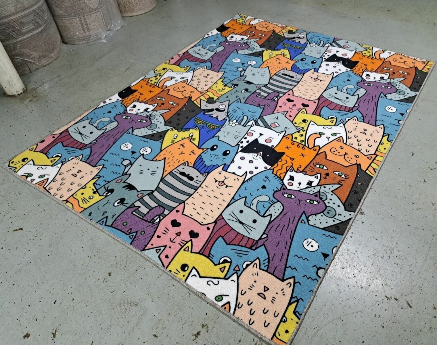 Ковер Cats (Коты) прямоугольный для дома, полиамид на войлоковой основе, 0,8 x 1,5 м, гладковорсовый.