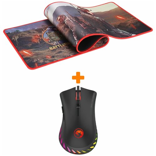 игровой набор canyon 3in1 gaming set keyboard with rainbow led 104 keys mouse with rgb dpi 800 1600 3200 4200 mouse mat with size 350 250 3mm black ru 1 3кг 1cn dsgs02ru Набор Мышь Marvo G985 + PC: Коврик для мыши Marvo G37 (XL)