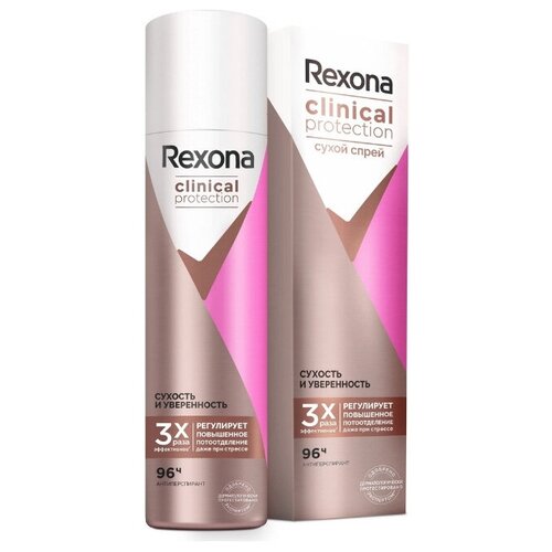 Rexona Антиперспирант-аэрозоль Clinical Protection Сухость и уверенность, 75 мл, 2 шт. антиперспирант аэрозоль rexona clinical protection сухость и уверенность 75 мл