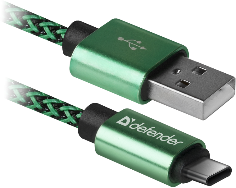 Кабель USB 2.0 A - USB Type-C (m-m), 1м 2.1A зеленый Defender USB09-03T PRO