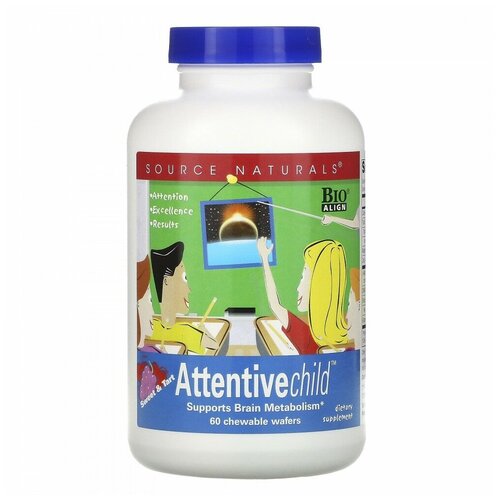 Source Naturals, Attentive Child, сладкий и терпкий, 60 жевательных вафель