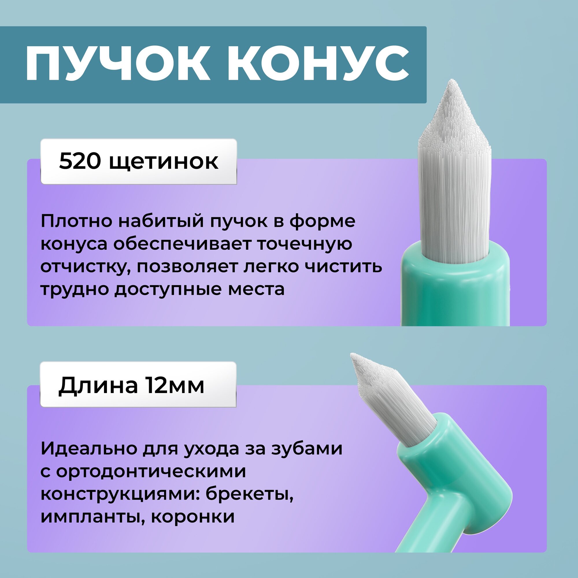 Монопучковая щетка Dentalpik, зеленый 2 шт + 1 белый в подарок