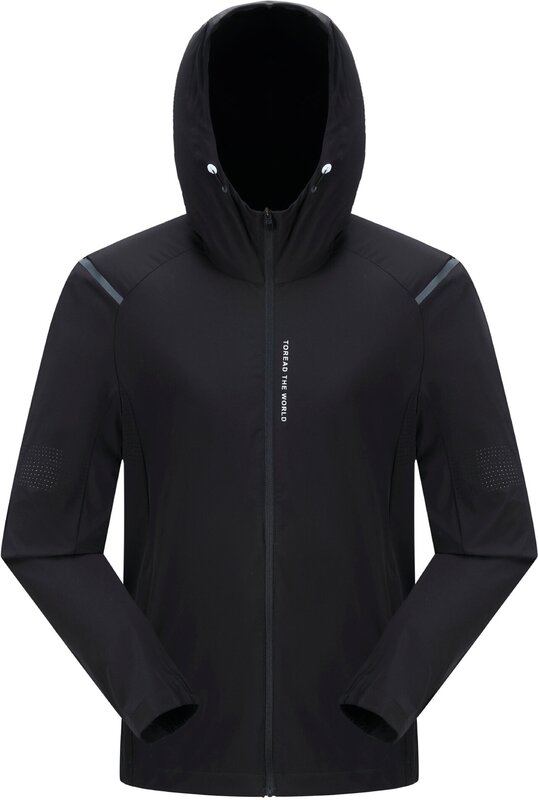 Ветровка TOREAD Men's running training jacket для бега, складывается в карман, вентиляция, светоотражающие элементы, быстросохнущая, несъемный капюшон