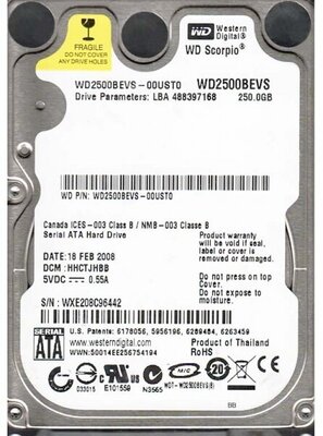 Жесткий диск Western Digital WD2500BEVS 250Gb 5400 SATA 2,5" HDD
