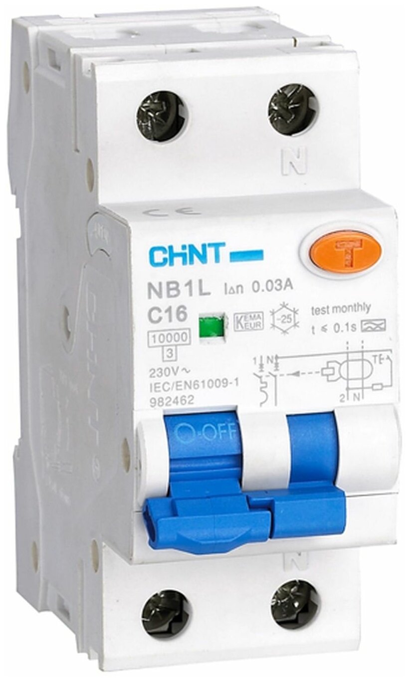 Дифференциальный автомат CHINT NB1L (1P+N) 2П C 10 кА AC электромеханический