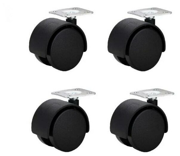 фото Опора мебельная колесная поворотная D50 с площадкой (колеса/ролики), 4 шт