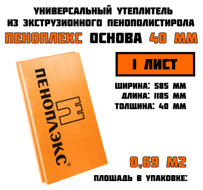 Пеноплэкс 40мм основа 40х585х1185 (1 плита) 0,69 м2 универсальный утеплитель из экструзионного пенополистирола