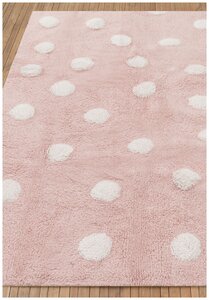 Ковер на пол 1,2 на 1,6 м в детскую, спальню, гостиную, розовый Lorena Canals Cotton Polka Dots Pink-White