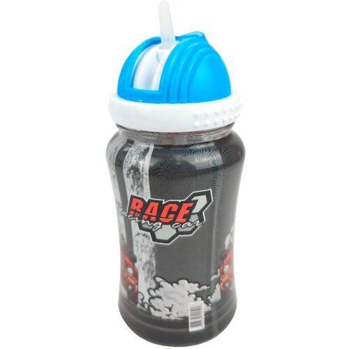 Бутылка воды спортивная детская с трубочкой 400 мл пластик голубая